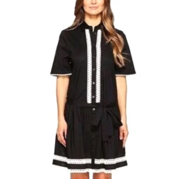 Kate Spade Broome Street Cotton Drop Waist Dress Lace Inset Black - Picture 11 of 11